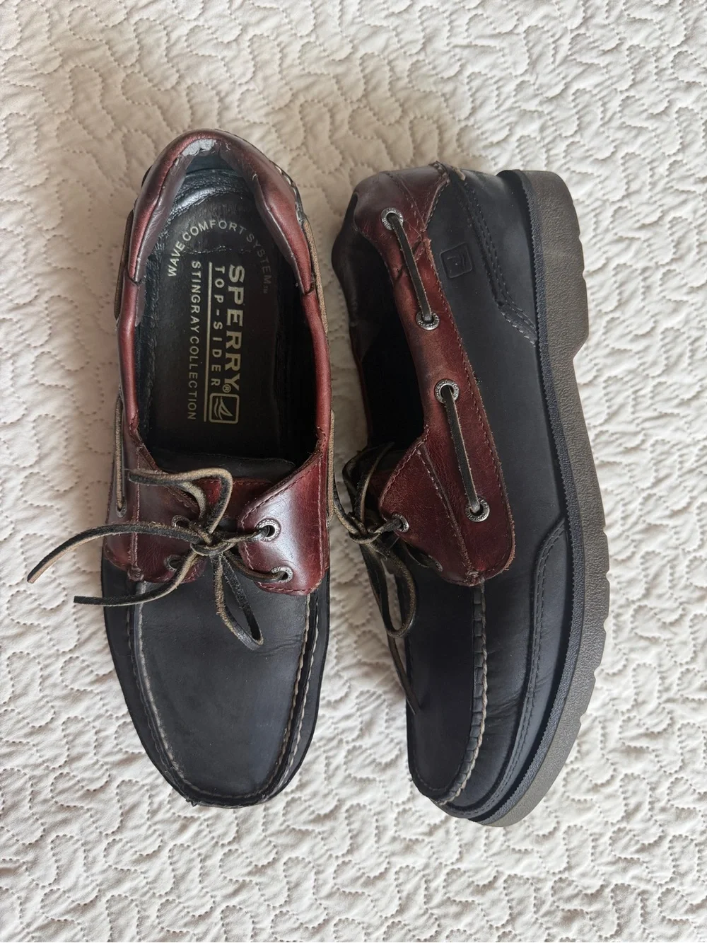 Sperry To-Sider Stingray Collection Men’s Black Brown Leather Boat Shoes Size 11